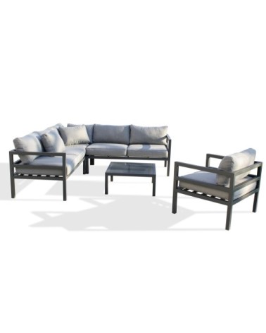 Salon de jardin d'angle 6 places en aluminium gris anthracite