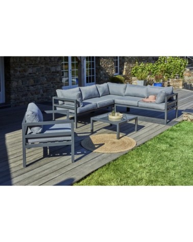 Salon de jardin d'angle 6 places en aluminium gris anthracite