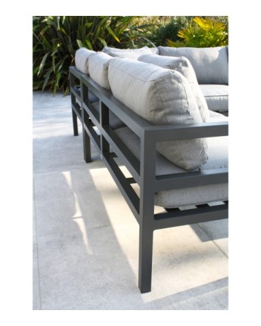 Salon de jardin d'angle 6 places en aluminium gris anthracite