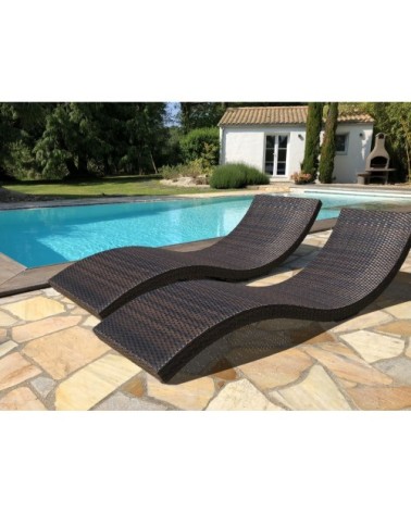 Lot de 2 bains de soleil en résine tressée chocolat