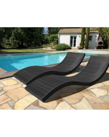 Lot de 2 bains de soleil en résine tressée noire