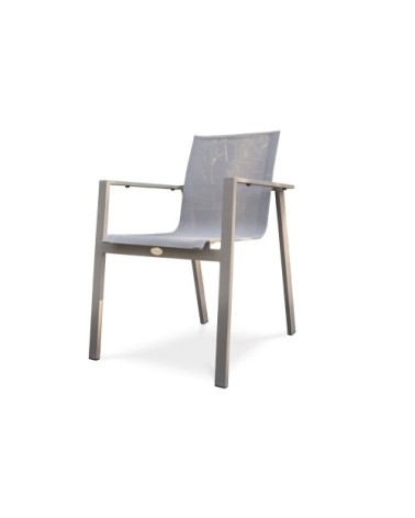 Fauteuil de jardin empilable en aluminium et toile plastifiée taupe