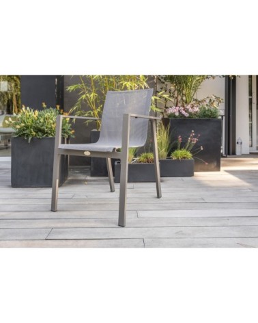 Fauteuil de jardin empilable en aluminium et toile plastifiée taupe