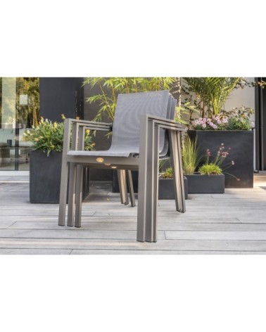 Fauteuil de jardin empilable en aluminium et toile plastifiée taupe
