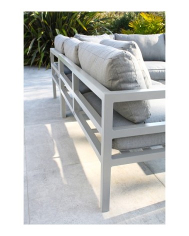 Salon de jardin d'angle 6 places en aluminium blanc