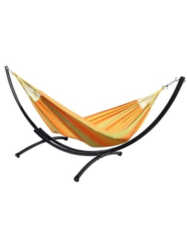 Hamac xxl en coton vert et jaune et son pied en métal xl