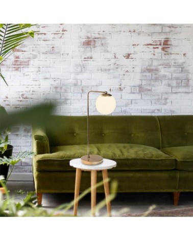 Lampe de table minimaliste en cuivre avec sphère en verre opale