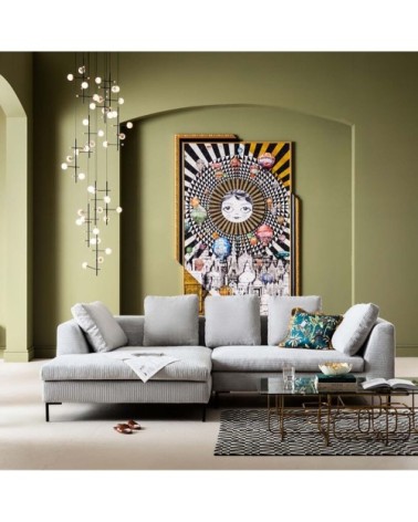 Canapé d'angle gauche 4 places en tissu côtelé gris