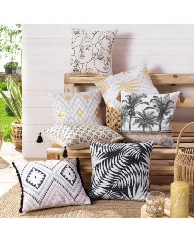 Housse de coussin imprimée polyester noir blanc 40x40cm