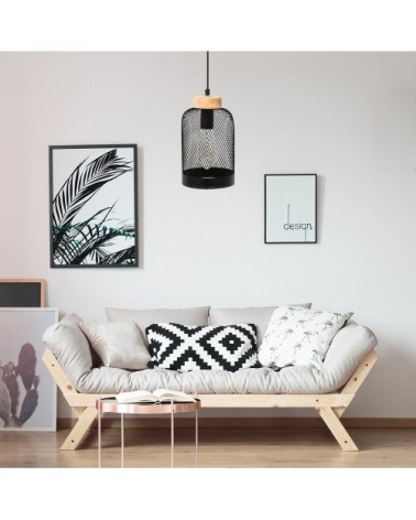 Suspension cloche grille métal noir