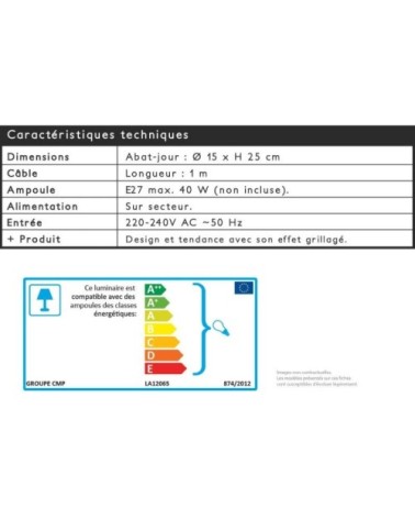Suspension cloche grille métal noir