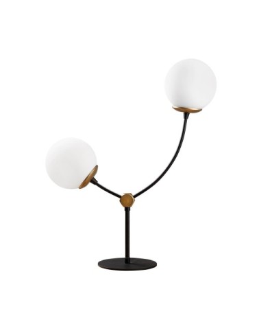 Lampe de table nordique 2 lumières noir et or avec sphères en verre