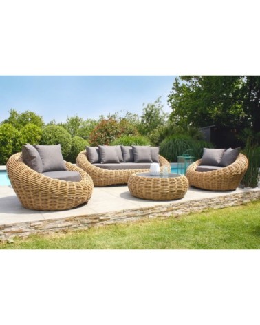 Salon de jardin 5 places en résine tressée marron