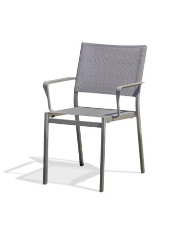 Fauteuil de jardin empilable en aluminium et toile plastifiée grise