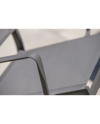 Fauteuil de jardin empilable en aluminium et toile plastifiée grise