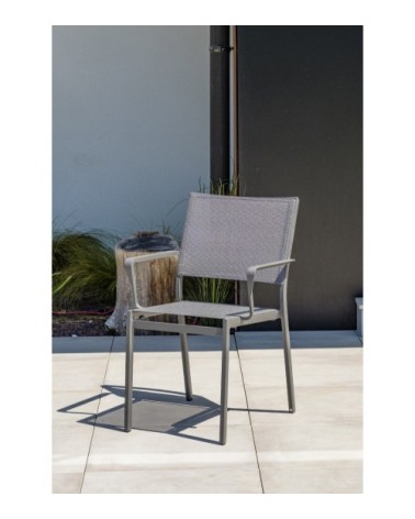 Fauteuil de jardin empilable en aluminium et toile plastifiée grise