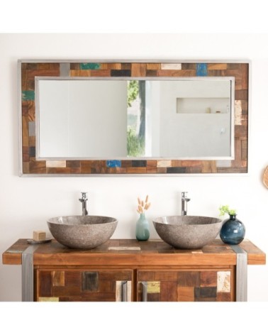 Grand miroir de salle de bain Factory bois métal 140x70