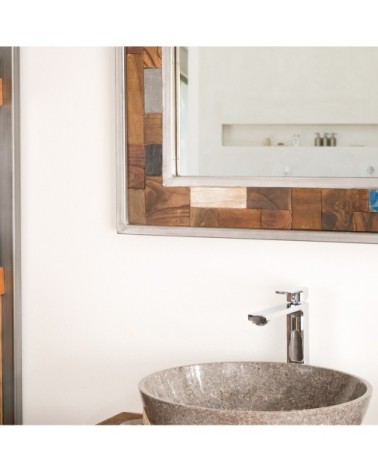 Grand miroir de salle de bain Factory bois métal 140x70