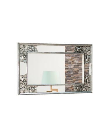 Miroir déco en bois patiné Mathilde argent 1m10 x 70cm