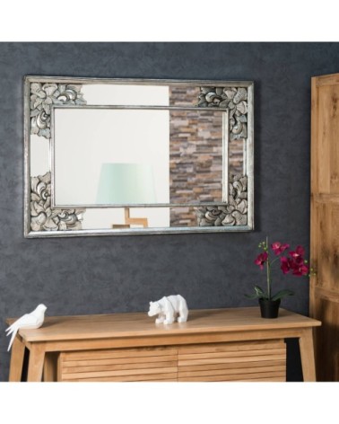 Miroir déco en bois patiné Mathilde argent 1m10 x 70cm