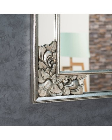 Miroir déco en bois patiné Mathilde argent 1m10 x 70cm