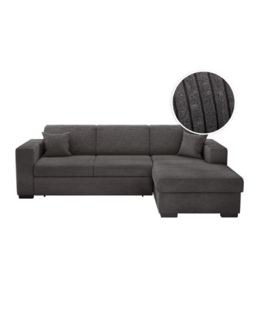 Canapé d'angle droit convertible en velours côtelé - gris foncé