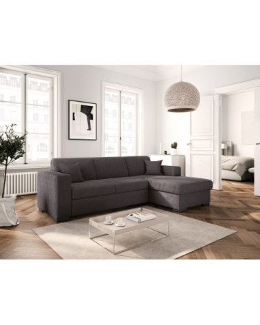 Canapé d'angle droit convertible en velours côtelé - gris foncé