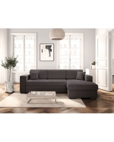 Canapé d'angle droit convertible en velours côtelé - gris foncé