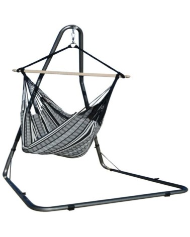 Hamac chaise xl en coton noir et support en métal