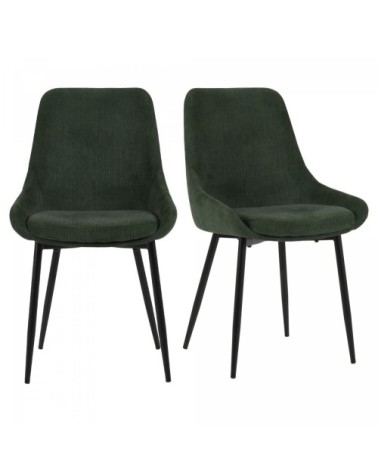 Lot de 2 chaises design velours côtelé vert foncé