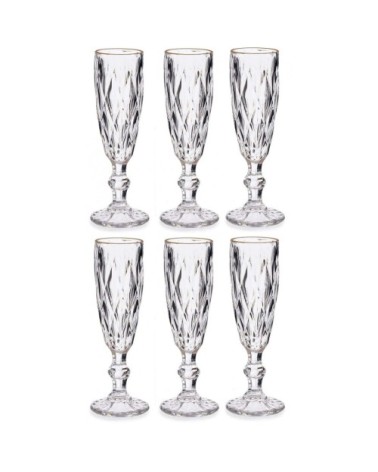 Flûtes à champagne en verre bordure dorée 17cl - Lot de 6