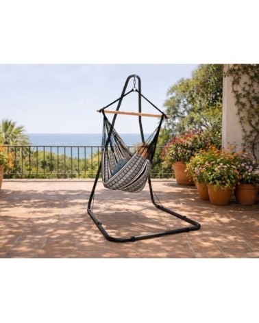 Hamac chaise xl en coton noir et support en métal