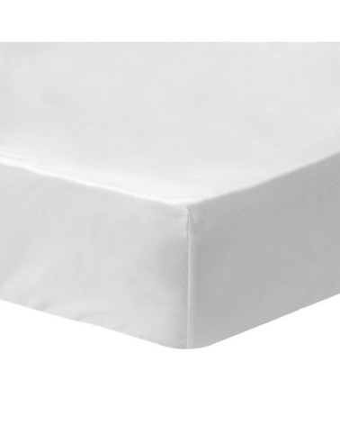 Drap-housse uni en coton lavé Blanc 160x200cm - Bonnet 30cm