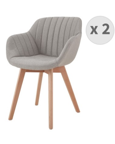 Chaises scandinave tissu lin pied hêtre (x2)