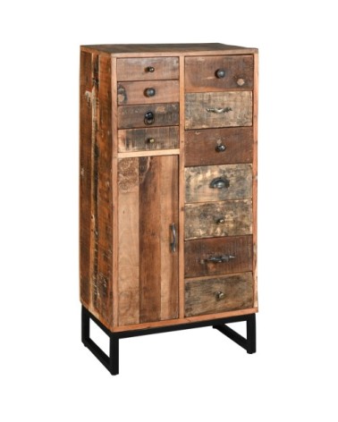 Commode haute en bois recyclé et métal