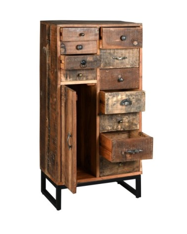 Commode haute en bois recyclé et métal