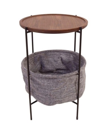 Bout de canapé plaquage noyer et panier tissu Aboo