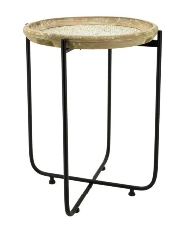 Table d'appoint en métal bois et rotin origine