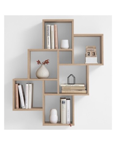 Étagère Murale Flottante 8 Compartiments - Marron