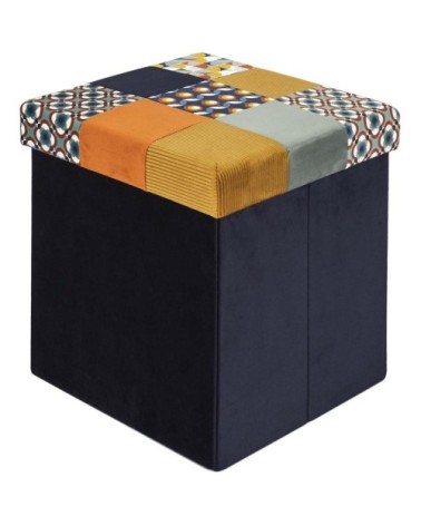 Pouf coffre pliable en tissu patchwork rétro