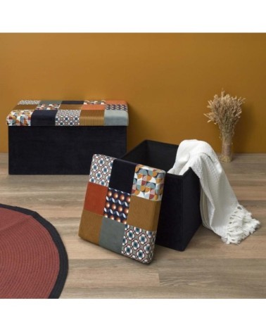 Pouf coffre pliable en tissu patchwork rétro