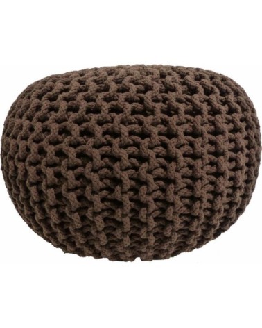 Pouf rond en laine tricot marron