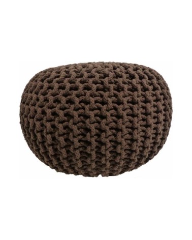 Pouf rond en laine tricot marron