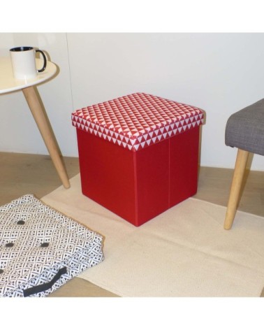 Pouf coffre carré pliable scandinave rouge