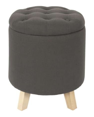 Pouf coffre rond pieds en bois eleonor gris