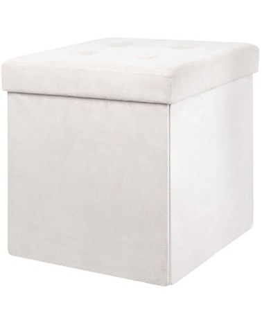 Pouf coffre pliable en suédine assise capitonnée beige