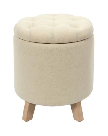 Pouf coffre rond pieds en bois eleonor beige