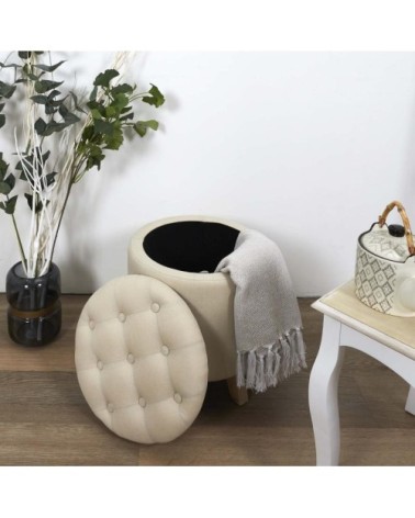 Pouf coffre rond pieds en bois eleonor beige