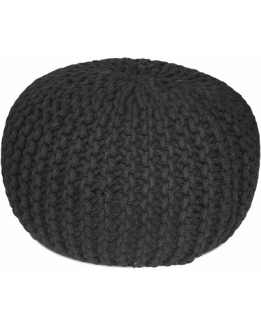 Pouf rond en laine tricot noir