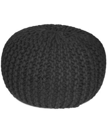 Pouf rond en laine tricot noir